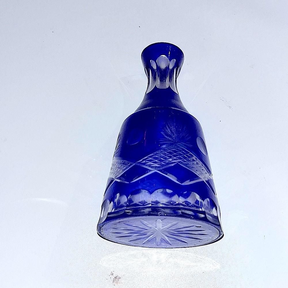 Vintage Bohemian Czech Cobalt Blue Cut to Clear Etched Glass